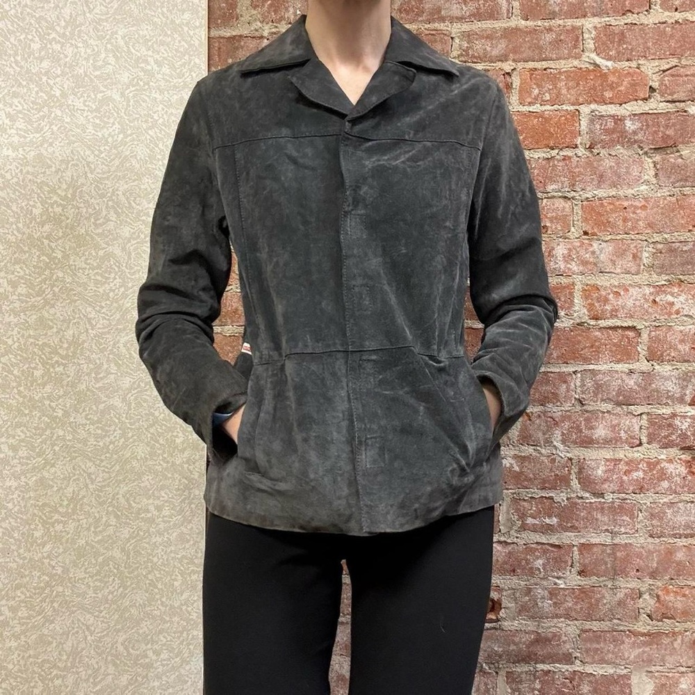 Gray Suede Leather Jacket Y2K‎ Roxy Skater Chic Size S